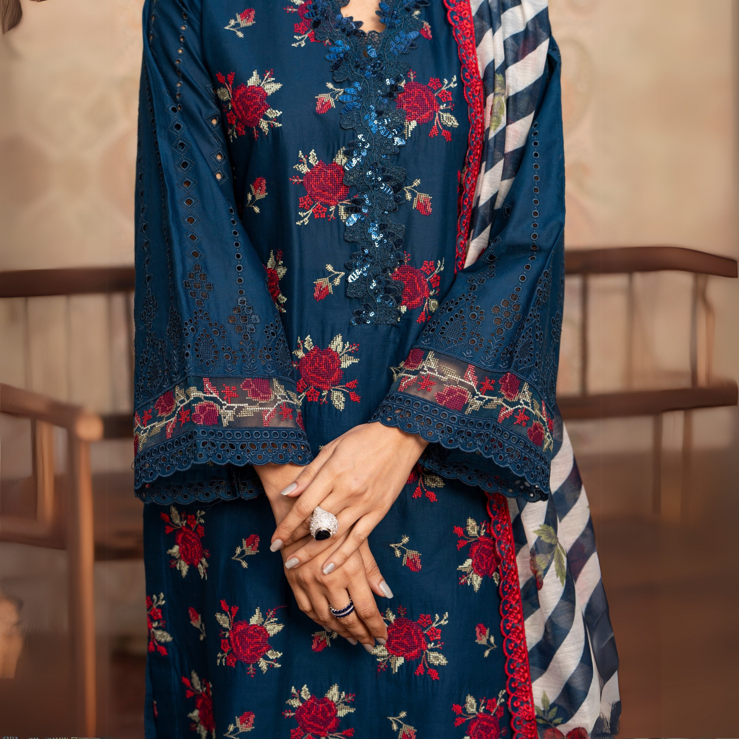 UKC-15 Chikenkari Cambric Cotton Ready to Wear Eid Collection 3 Pc - Karma Collection