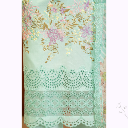 UKC-20 (Sea Green) Chikenkari Cambric Cotton Ready to Wear Eid Collection 3 Pc - Karma Collection