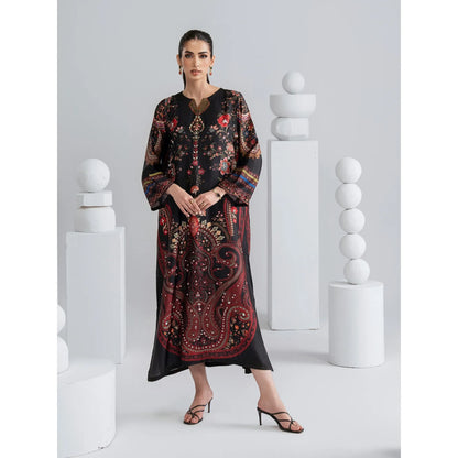 UAL-09 Printed Silk Kaftan with Trouser 2 Pc Set | Ally's