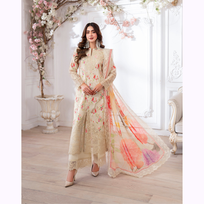 3 Pc Printed Floral Embroidered Trendy farshi Shalwar Collection karma collection