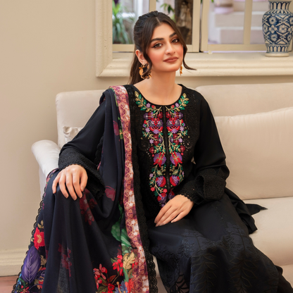 (BLACK) 3 Pc Ready to Wear Embroidered Printed Collection | Karma Collection | UMKC0808