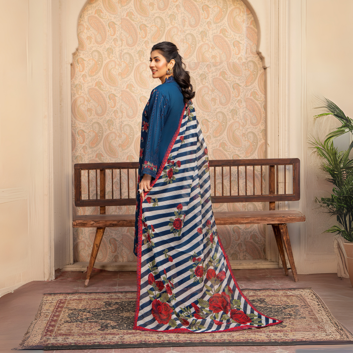 UKC-15 Chikenkari Cambric Cotton Ready to Wear Eid Collection 3 Pc - Karma Collection