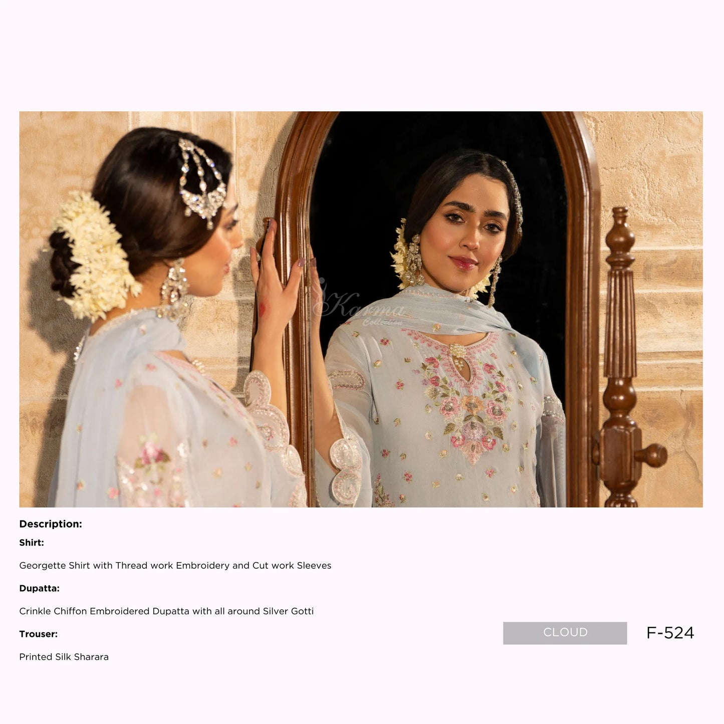 F-524 "Saj Dhaj" Embroidered Georgette Collection by Karma Collection