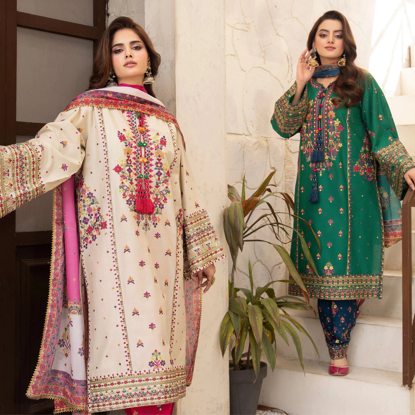 KC-1565 "Tabeer" Embroidered Festive Cambric Cotton Collection by Karma Collection