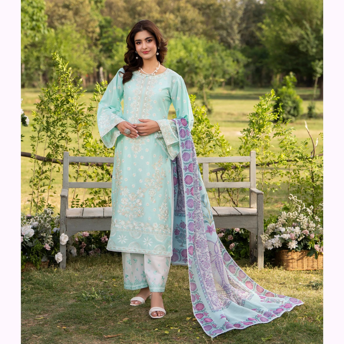 KC-1577 "Sunheri" Embroidered Festive Cambric Cotton Collection by Karma Collection
