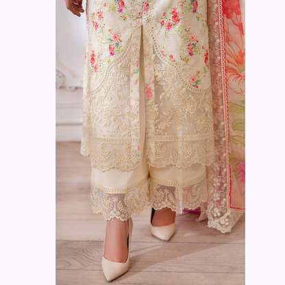 3 Pc Printed Floral Embroidered Trendy farshi Shalwar Collection karma collection