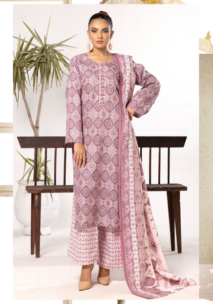 Mauve | Printed Linen Shalwar Kameez & Dupatta | 3 Pc | Ready-to-wear | Simrans