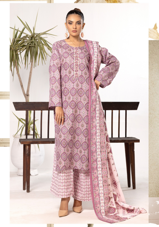 Mauve | Printed Linen Shalwar Kameez & Dupatta | 3 Pc | Ready-to-wear | Simrans