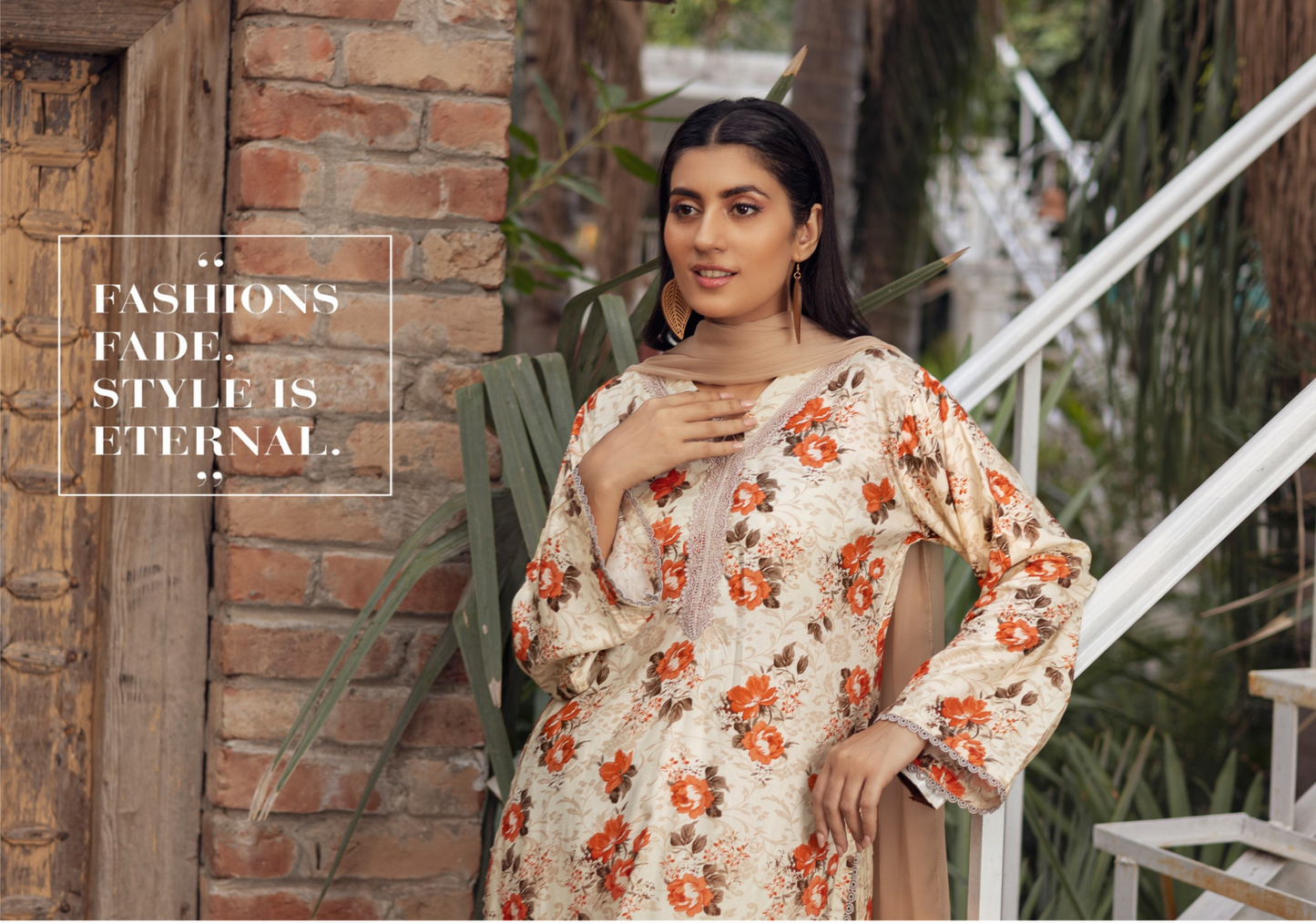 Soft Amber | Printed Linen Shirt & Trouser  With Chiffon Dupatta| Ready to Wear 3 Pc dress - Rangz