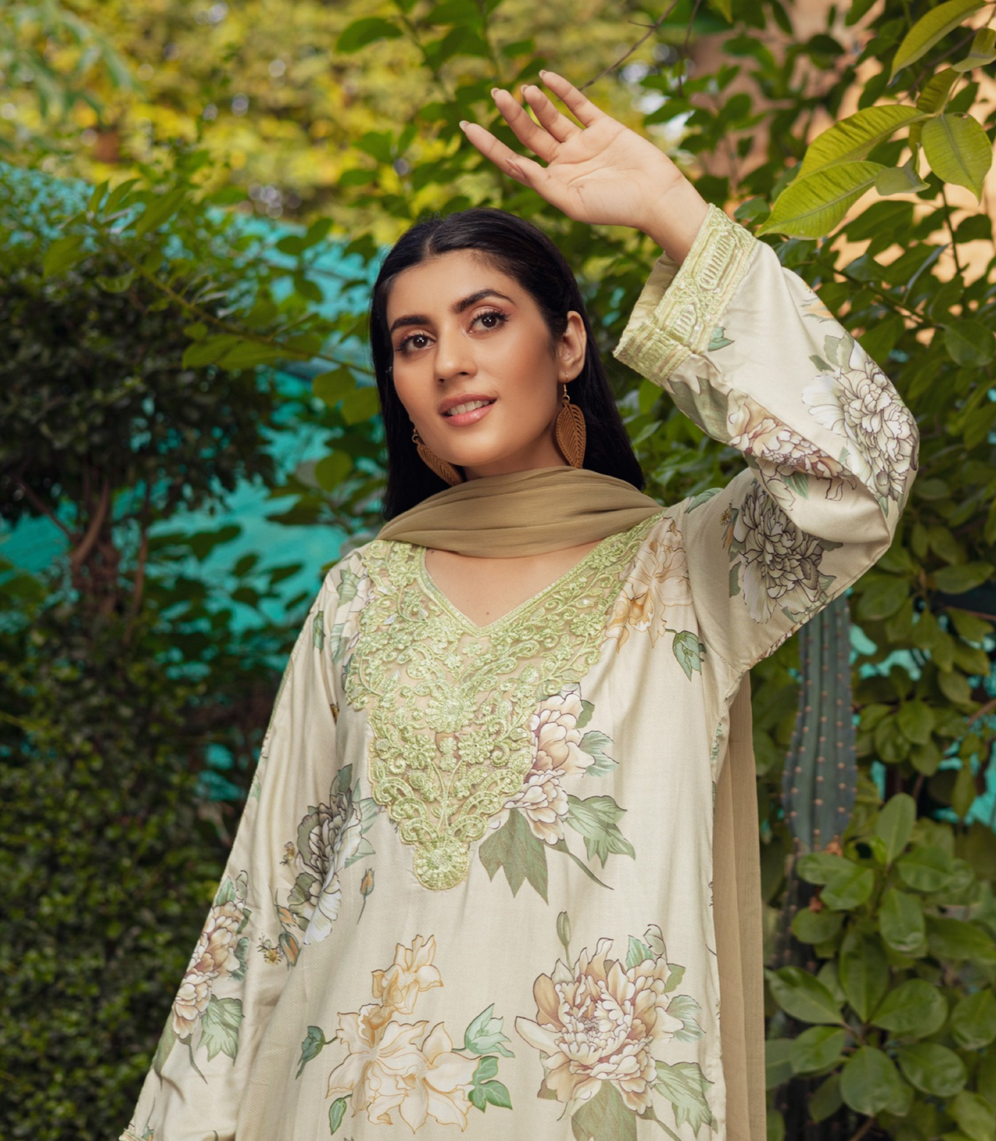 Multi floral | Printed Linen Shirt & Trouser With Chiffon Dupatta| Ready to Wear 3 Pc dress - Rangz