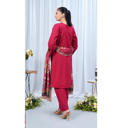 Hot pink Khaddar Dress with Shawl |3 Pc| Winter Collection | Hayats