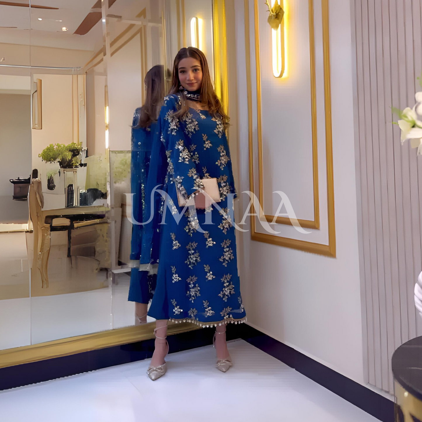 3 Piece Embroidered Chiffon Party wear Pakistani Dress | Umnaa