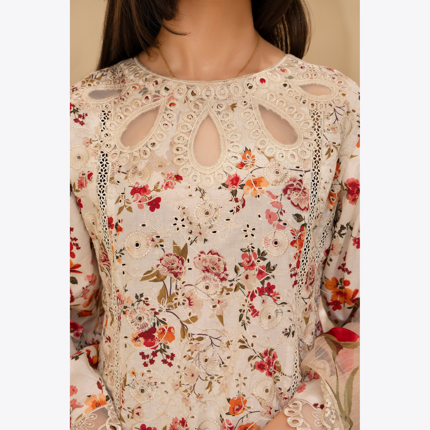 Multi floral Print Cotrai dhanak with pasmina wool shawl 3 Pc - Karma Collection | UMKC0601