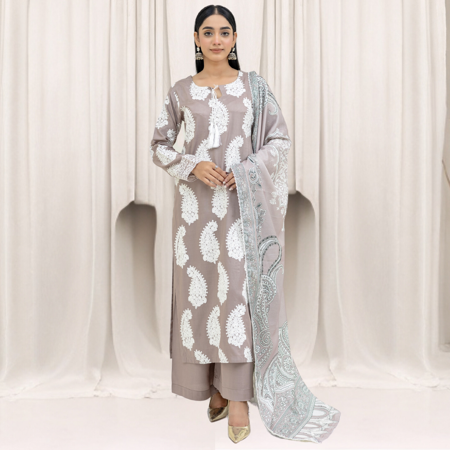 Winter Linen Embroidered Dress 3 Pc |Ready to Wear| Rangz | UMRGZ3800