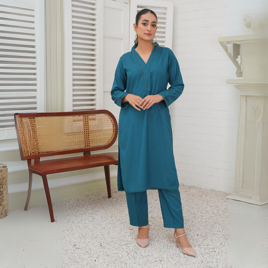 UA-31 2 Plain Boski Linen Pakistani Co-Ords Set  | Ready to Wear | UMNAA