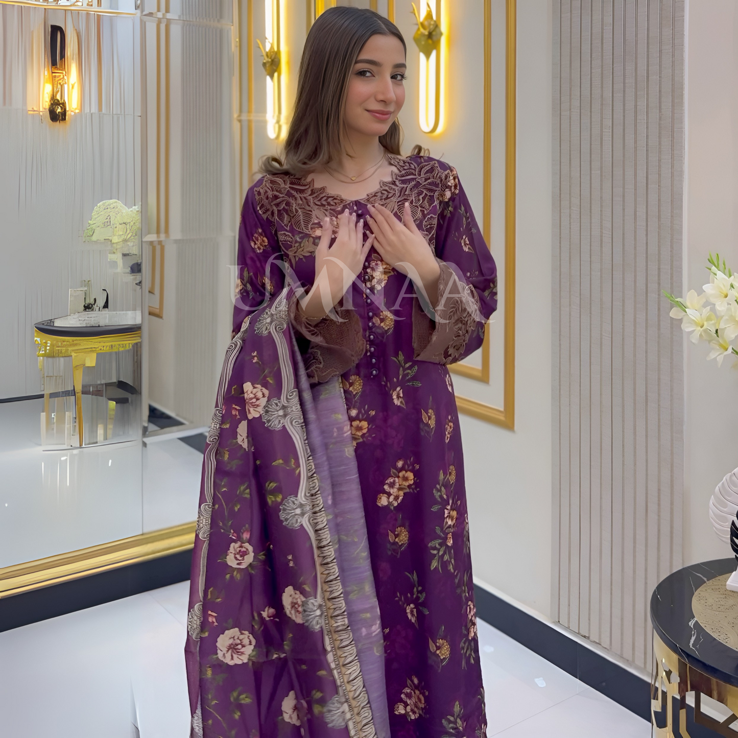 UA-33 Printed Embroidered Winter Linen 3 Pc Dress | Ready to wear | UMNAA