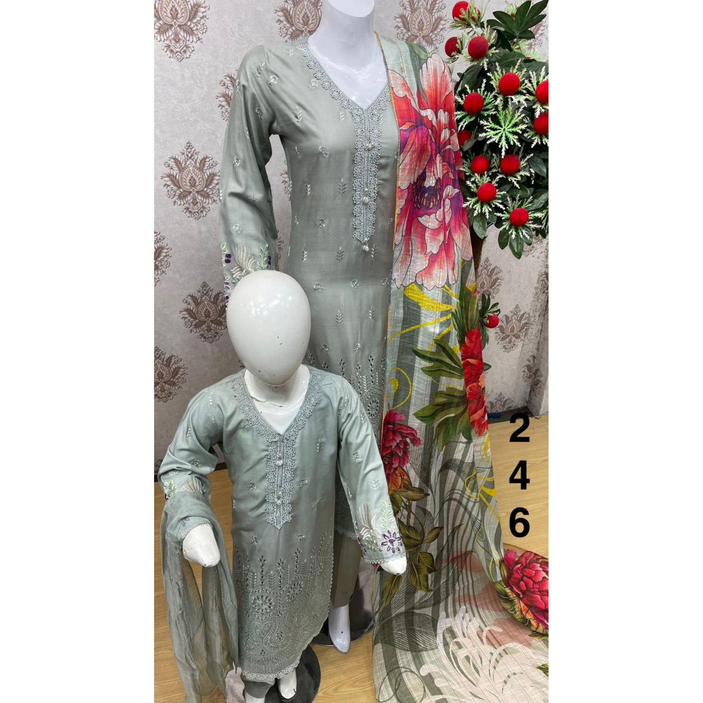 3 Pc Luxury mother daughter Embroidered Linen Collection-UMNAA