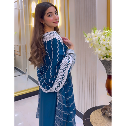 UA-47 Embroidered Linen with Chiffon Duppata Pc Dress | Ready to wear | UMNAA