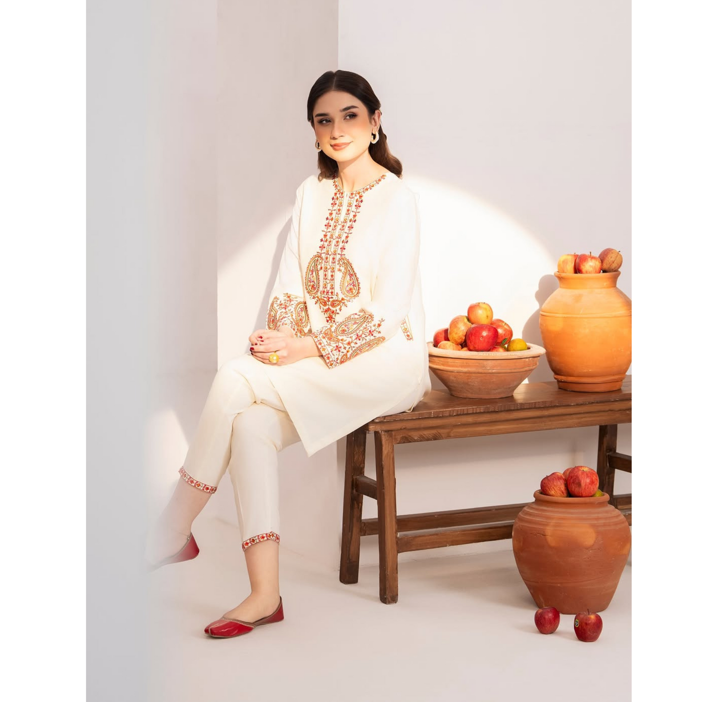 UA-49 Embroidered Cambric  Cotton with Pockets 2 Pc Co Ord Set Dress | Ready to wear | UMNAA