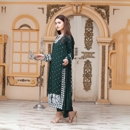 UA-54 3Pc Luxury Embroidered Chiffon Dress with Chiffon Dupatta 3 Pc |Ready to Wear| Umnaa