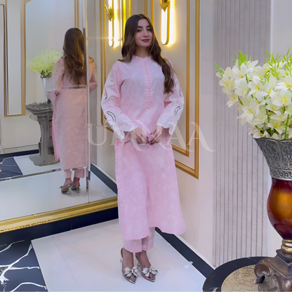 UA-56 (Light Pink) 2 Pc Embroidered Cambric Cotton Pakistani Dress | Ready to Wear | UMNAA