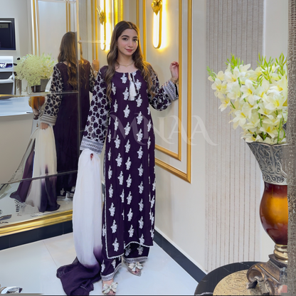 UA-57 3 Pc Luxury mother daughter Embroidered Linen Collection- Umnaa