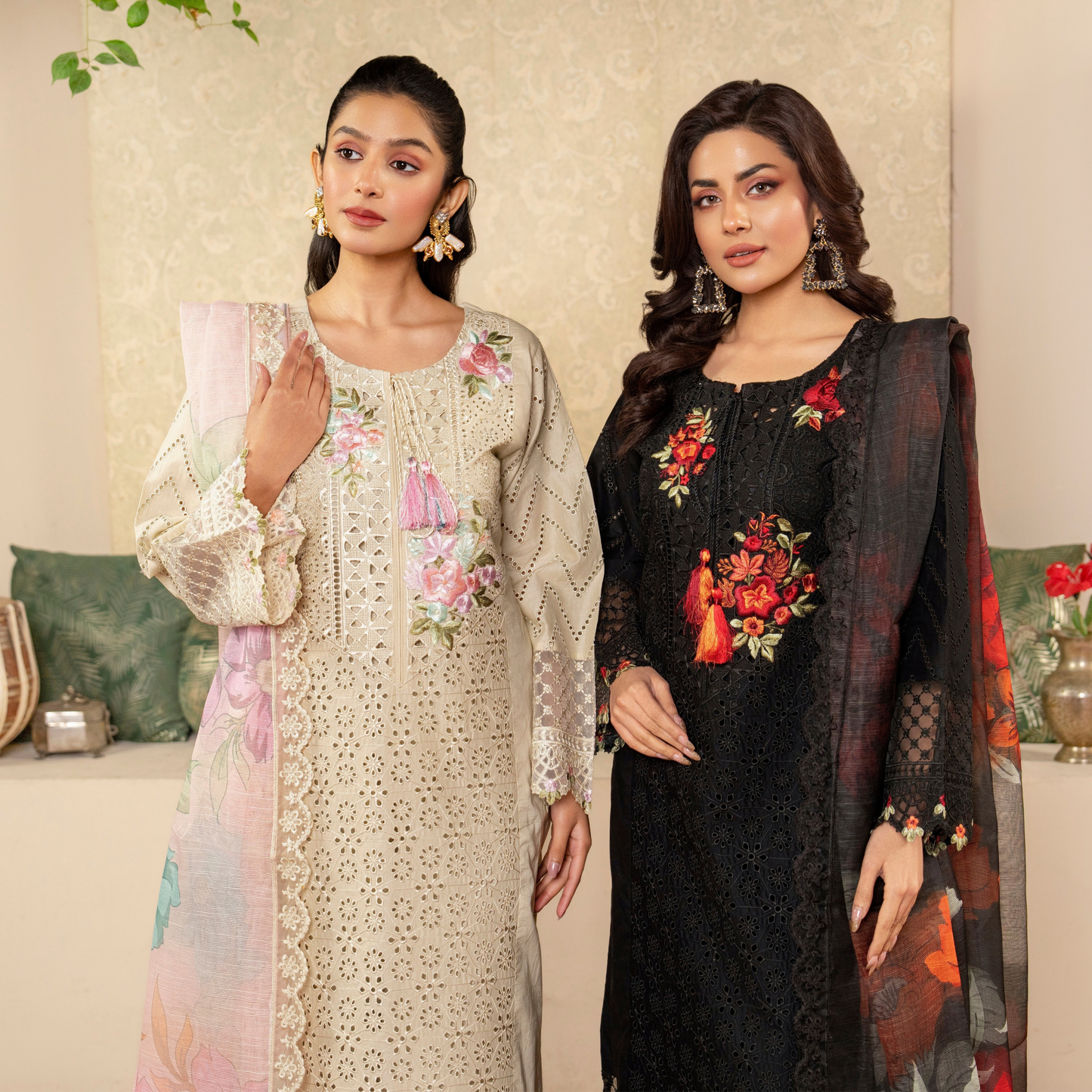 UKC-26 Embroidered Chikenkari Cambric Cotton Ready to Wear 3 Pc - Karma Collection