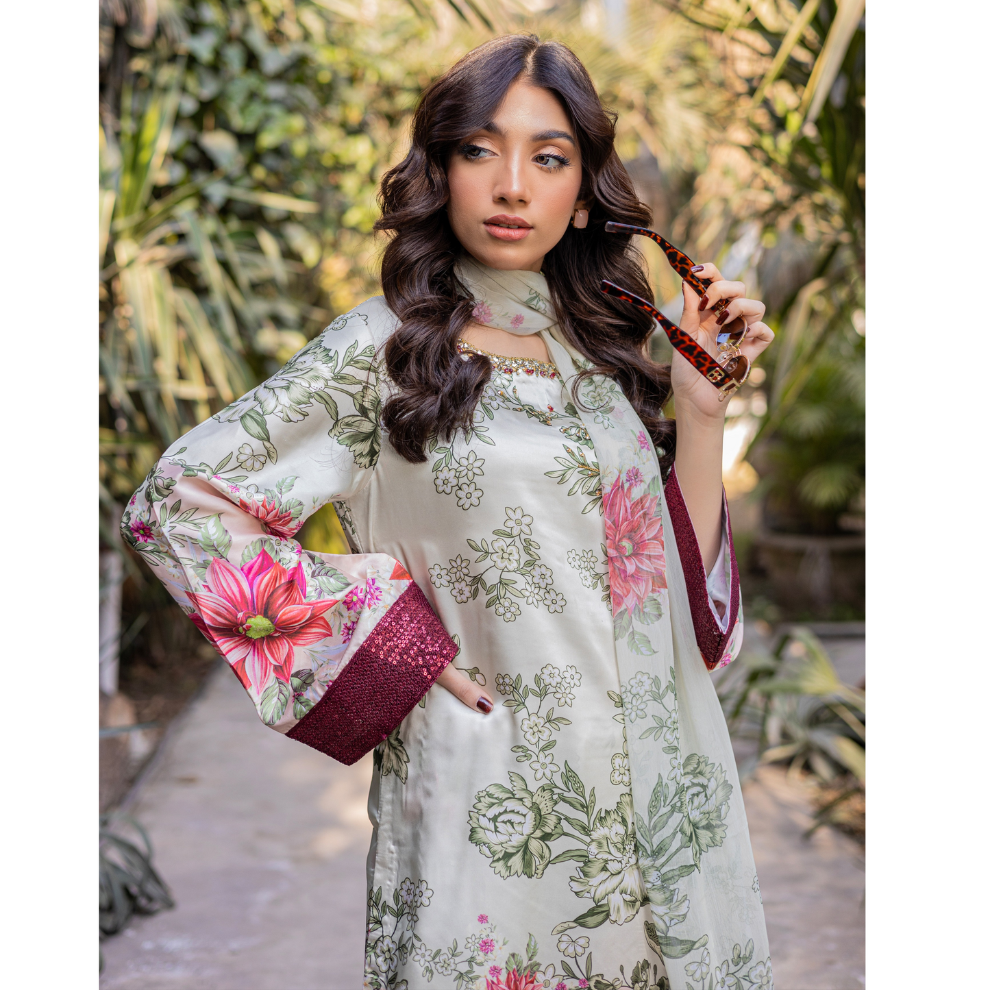 UMRZ-42 Embroidered Printed Silk Pakistani 3 Pc Dress| Ready to Wear | Rangz