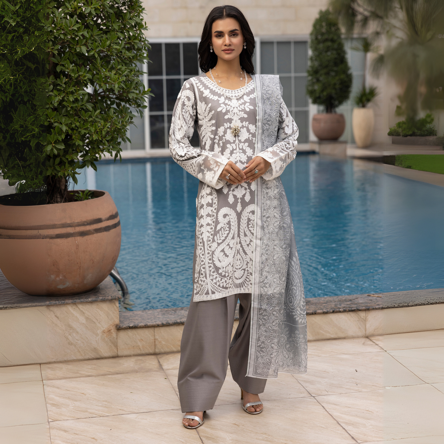 UMS-17 Embroidered Linen Farshi Shalwar kameez 3 Pc Pakistani Dress | Ready to wear | Simrans