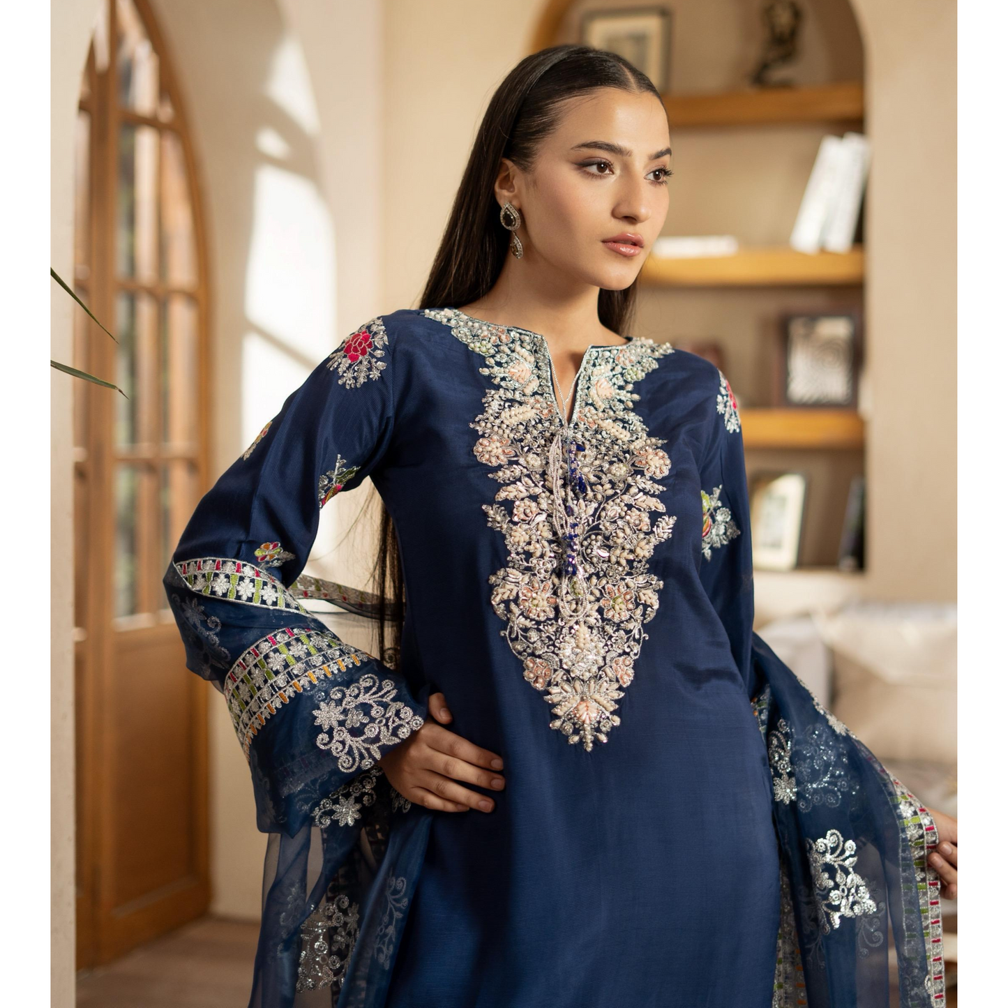 3 Pc Embroidered Raw Silk Farshi Shalwar kameez Pakistani Dress | Ready to wear | Raniya.h URA-14