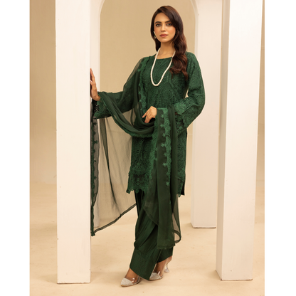 UMS-18 Embroidered Linen Chikenkari 3 Pc Pakistani Dress | Ready to wear | Simrans