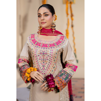 KC-1432 Embroidered Cambric Cotton Dress Ready to Wear 3 Pc - Karma Collection