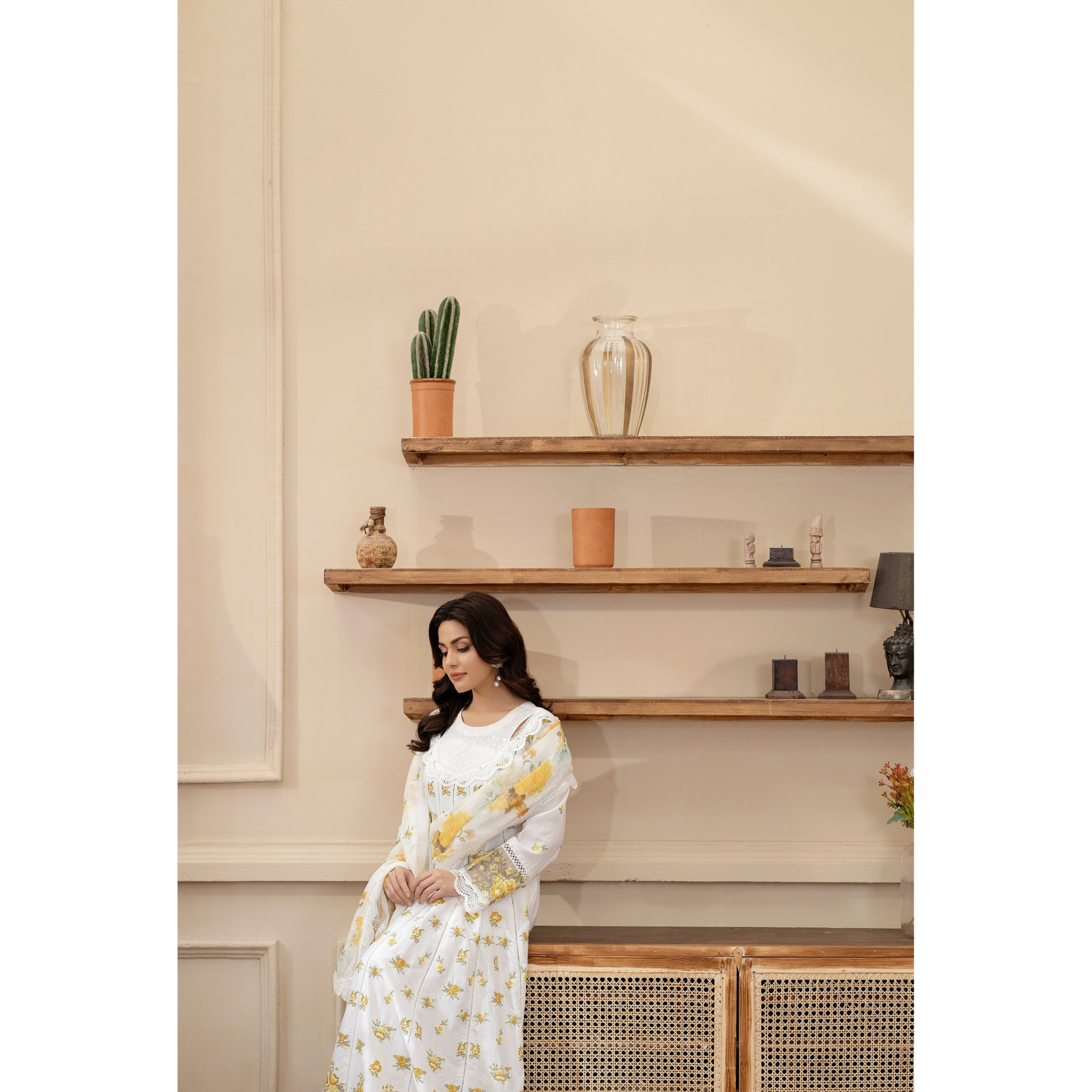 KC-1436 Embroidered Cambric Cotton long Frock Dress Ready to Wear 3 Pc - Karma Collection