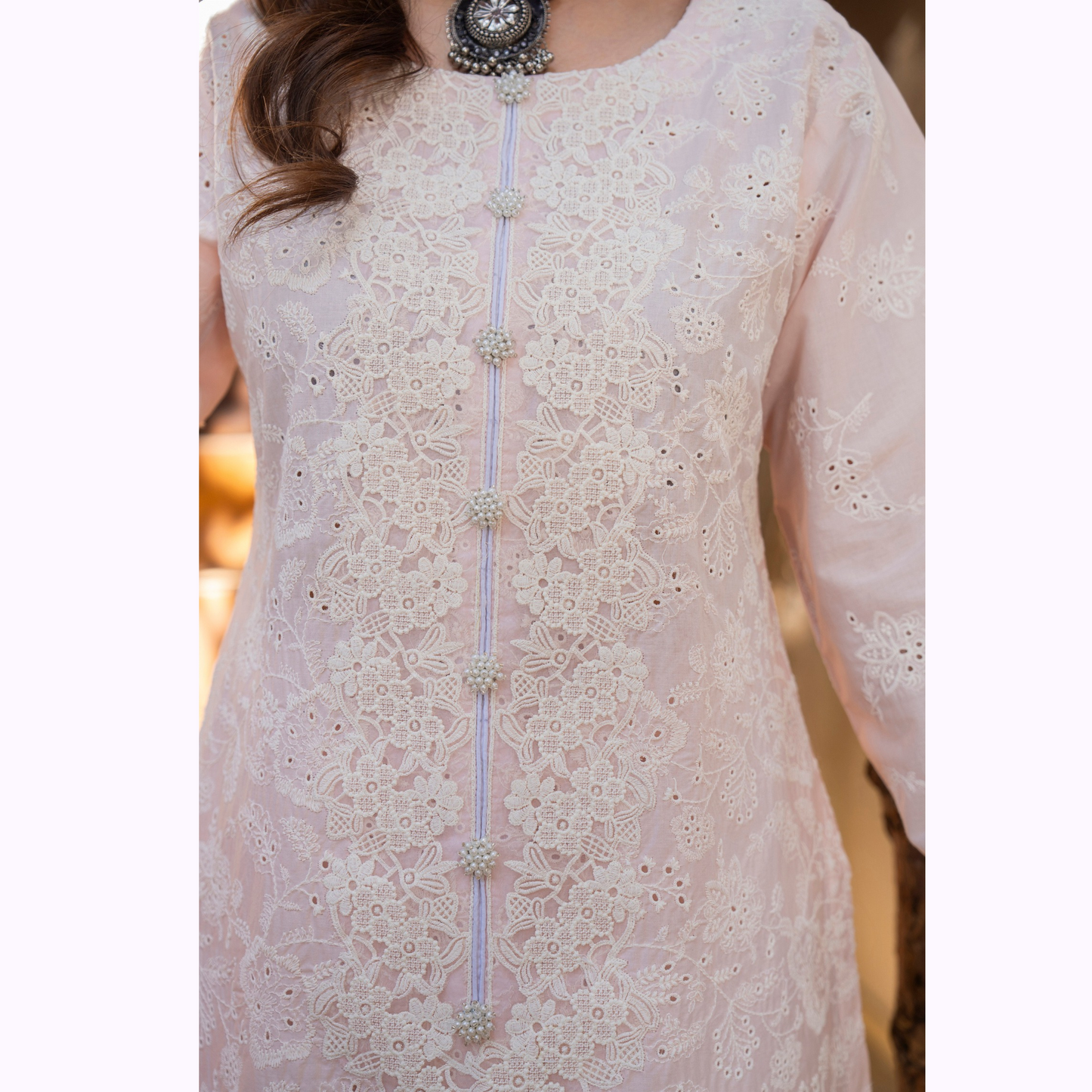 KC-1443 Embroidered Chikankari Cambric Cotton Dress Ready to Wear 3 Pc - Karma Collection