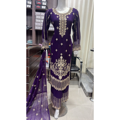U-73 3 Pc women's Embroidered Chiffon salwar kameez Pakistani Indian fashion Traditional Womenswear Festive collection-UMNAA