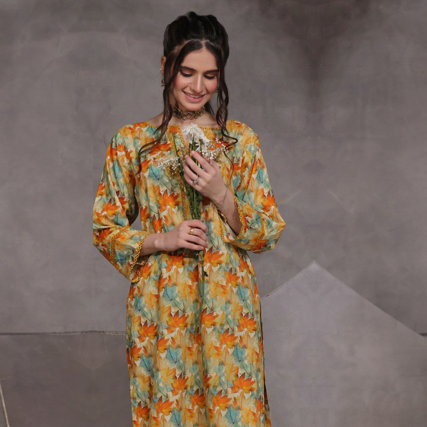 2 Pc Ready to wear Printed Lawn Co-Ords Dress - Saphron