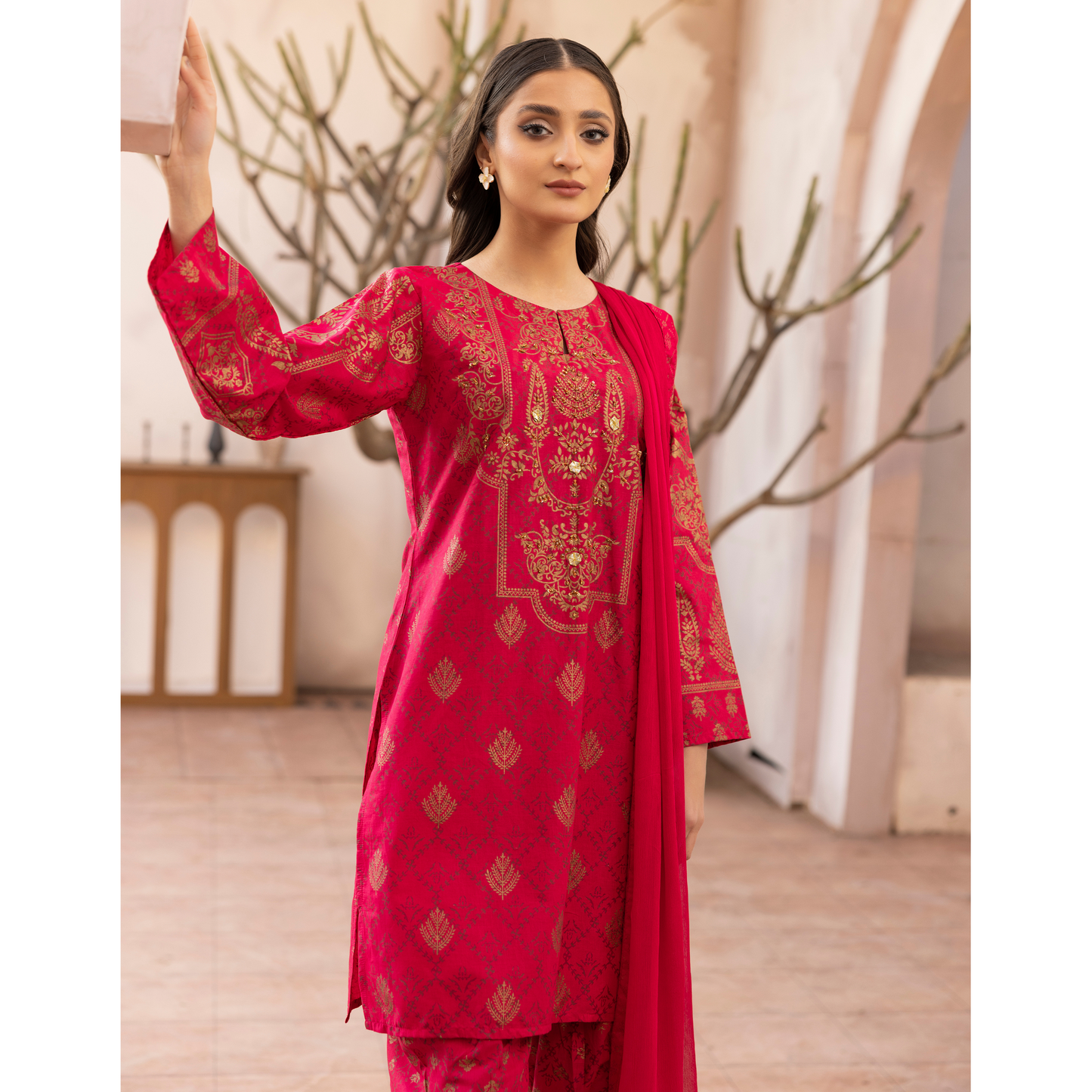 UMS-19 Embroidered Lawn 3 Pc Pakistani Dress | Ready to wear | Simrans