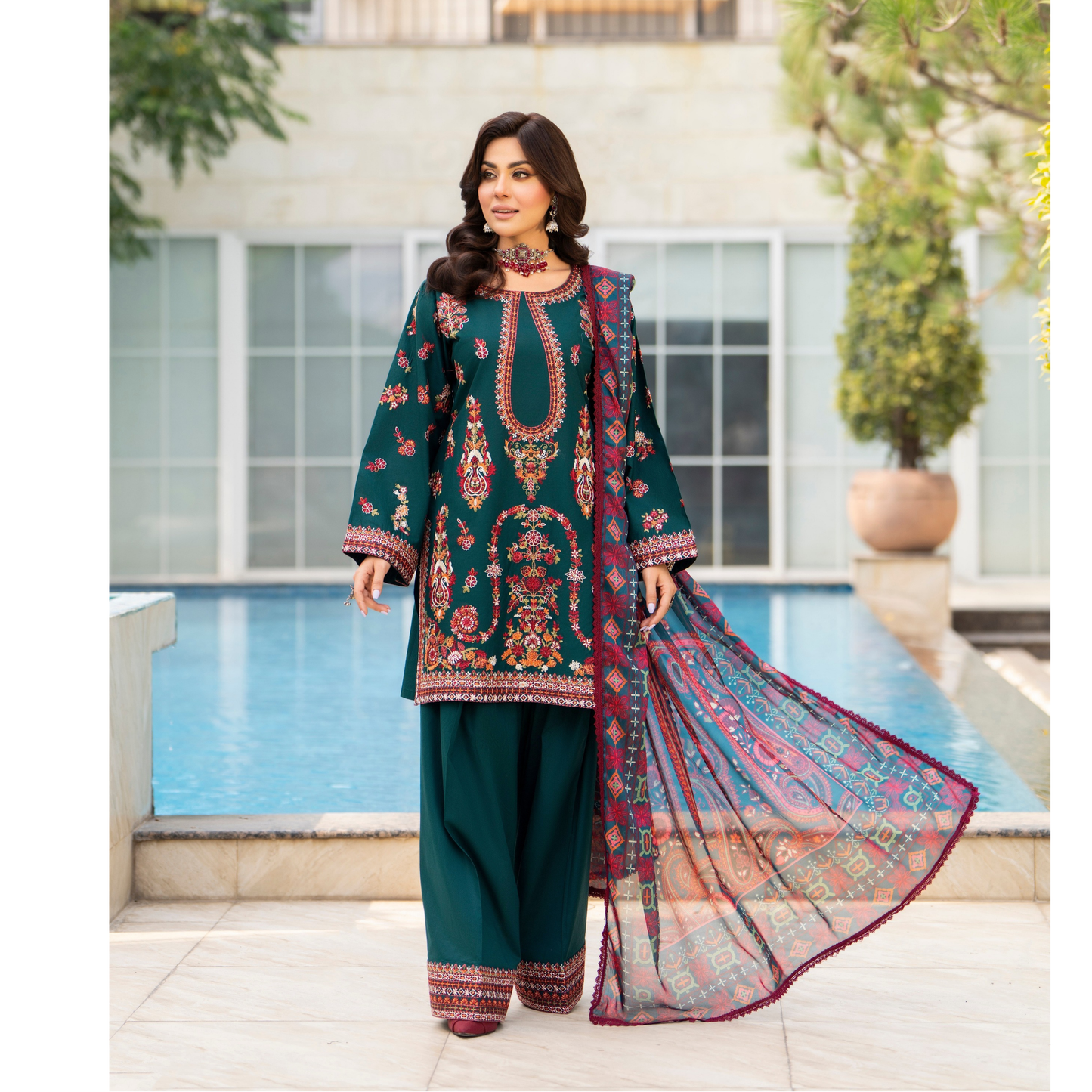 KC-1491 kashmiri Chikenkari Luxury Cotton farshi Shalwar Collection | Ready to Wear | Karma Collection