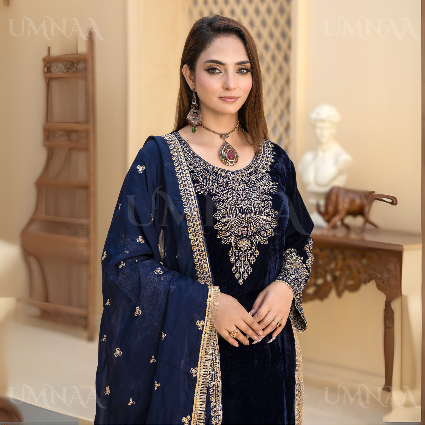 UA-112 Luxury Embroidered Velvet  Ready to Wear Winter Collection by Umnaa