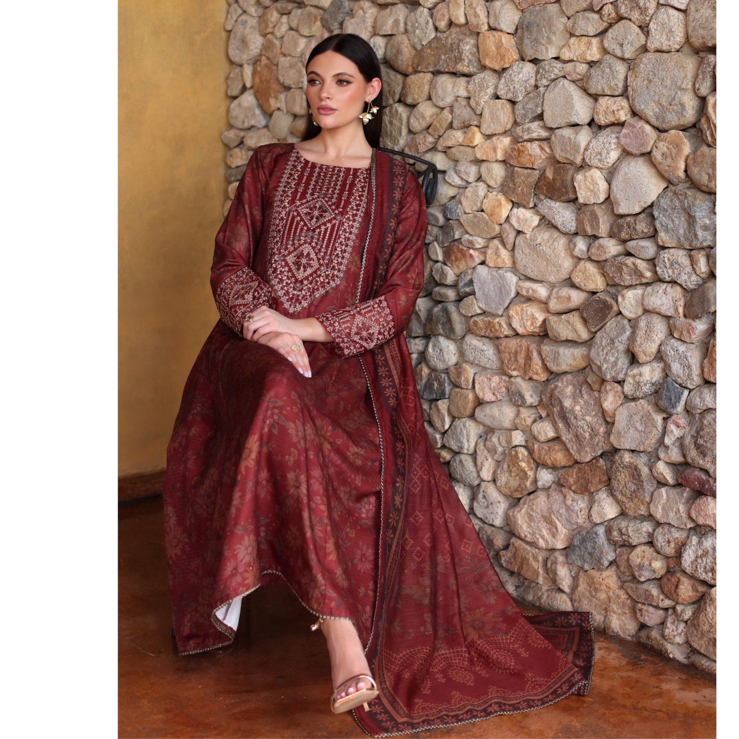 UA-138 Embroidered Printed khaddar Collection by Umnaa | Ready to Wear | Asian Clothes