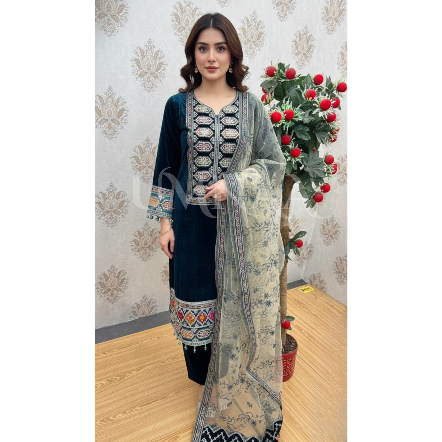 UA-142 Embroidered Luxury Velvet Collection by Umnaa | Asian clothes