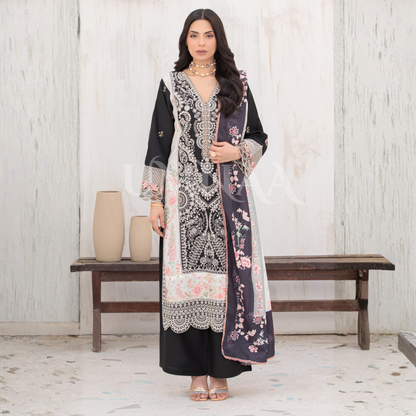 UA-147 Embroidered Viscose Dress with Silk Dupatta | Umnaa