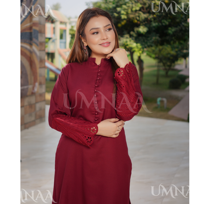 UA-148 Modest Wear Embroidered Dhanak Co-Ords Set by Umnaa