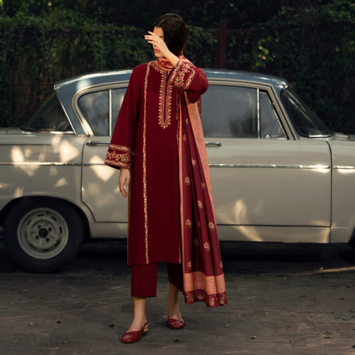 UCA-33 "Shadows" Embroidered Khaddar with Wool Shawl Winter Collection by Casuallite