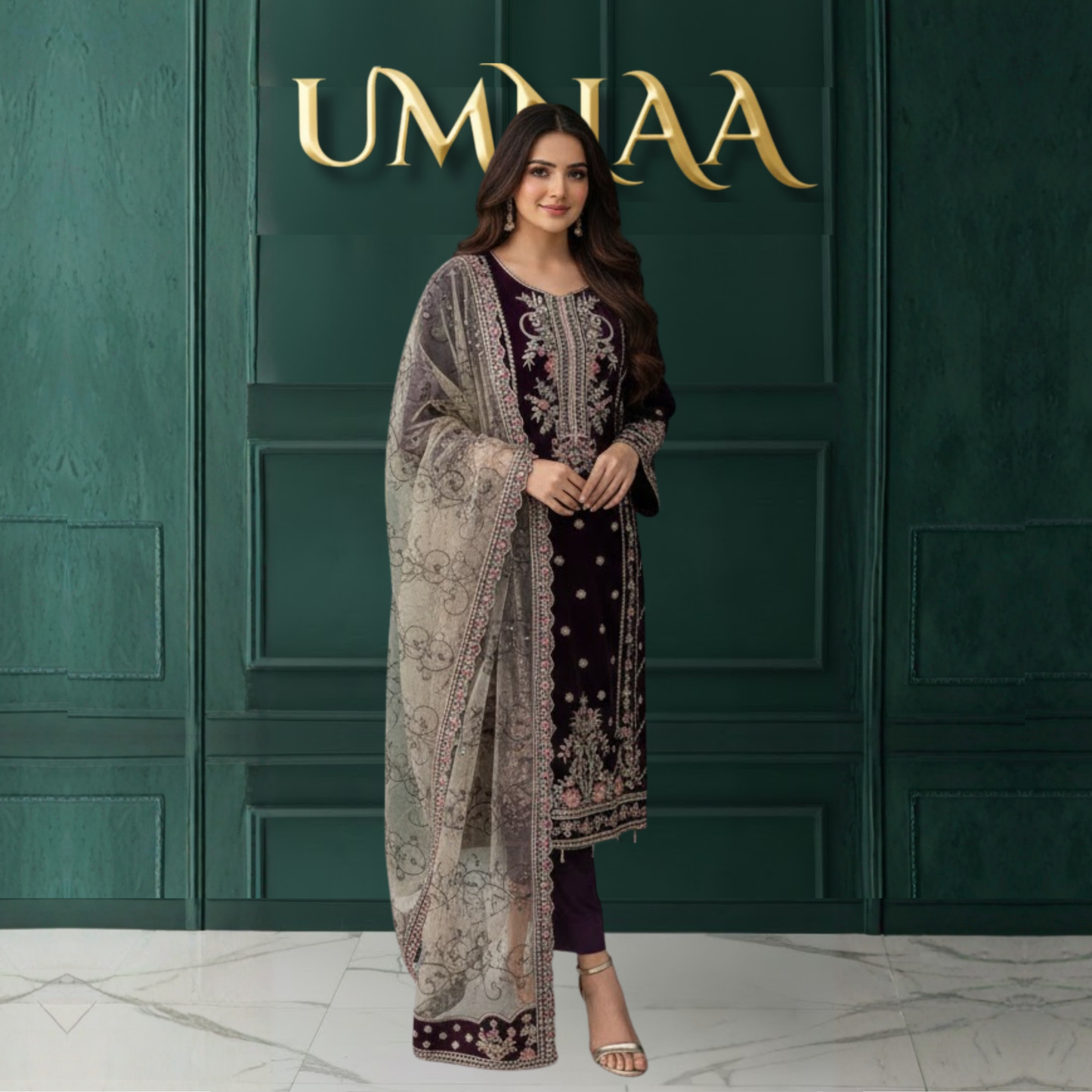 UA-150 Embroidered Luxury Velvet Collection by Umnaa | Asian clothes