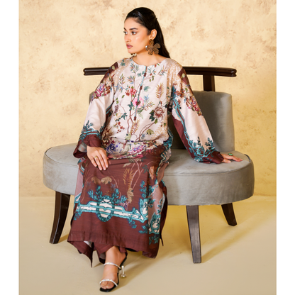 UA-157 Printed Slub Khaddar Kaftan Co-Ord Set | Winter 2 Piece Outfit