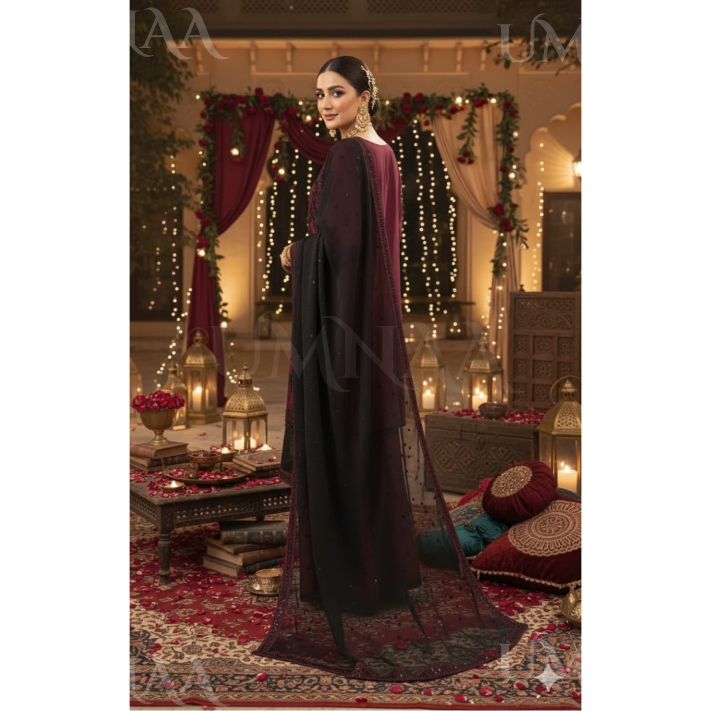 UA-158 Embroidered Slub Linen Farshi Shalwar dress by umnaa