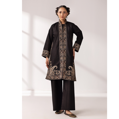 UMS-51 Maria.B inspired Embroidered Khaddar Jacket style dress with chiffon Duppatta by Simrans