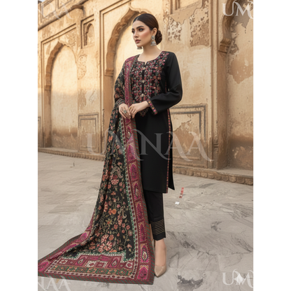 UA-161 Embroidered Dhanak dress with Pashmina Shawl by Umnaa