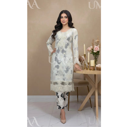 UA-165 Embroidered Chiffon 3-Piece with Printed Lining & Trouser